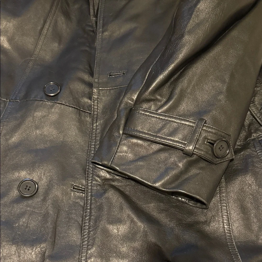 Women's Black Leather Trench Coat - Picture 4 of 5